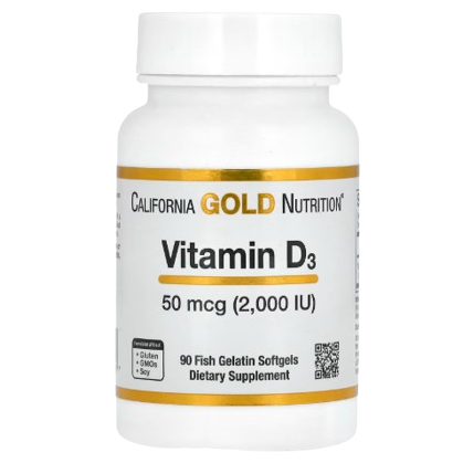 California Gold Nutrition Vitamin D3 50 mcg 2000 IU 90 Fish Gelatin Softgels