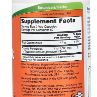 NOW Foods Fenugreek 500 mg – 100 Veg Capsules