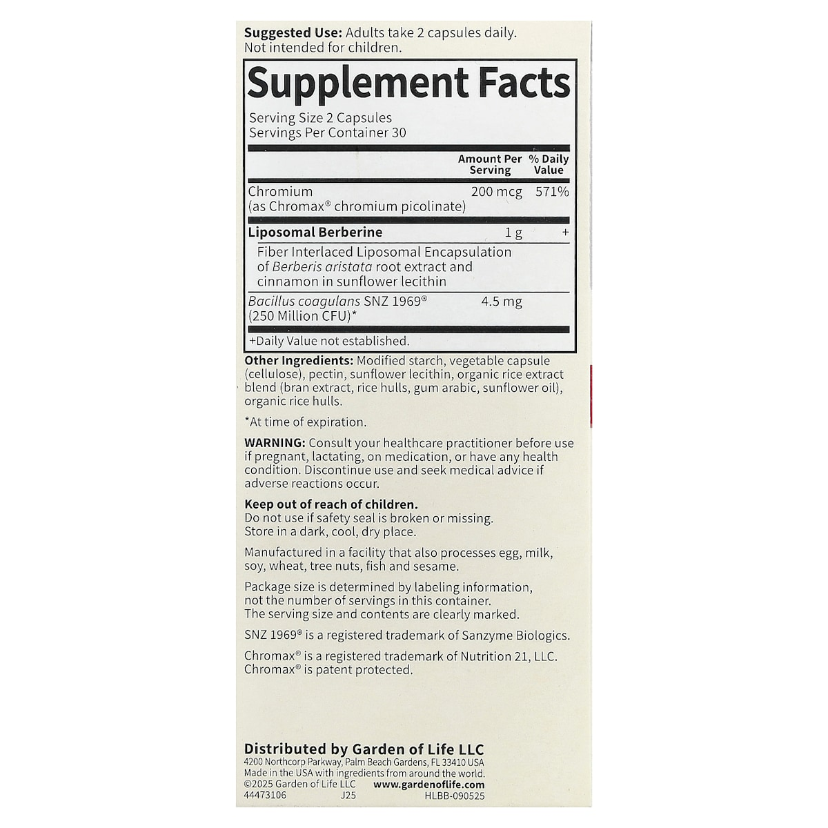 Supplement facts panel