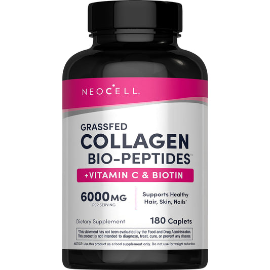 NEOCELL Grassfed Collagen Peptides + C & Biotin 6000mg, 180 Caplets