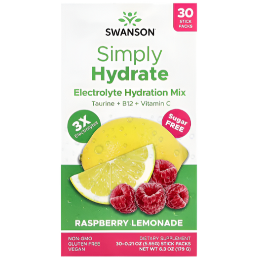 Swanson Simply Hydrate Electrolyte Mix – Raspberry Lemonade | 30 Stick Packs