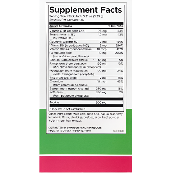 Swanson Simply Hydrate Electrolyte Mix – Raspberry Lemonade | 30 Stick Packs