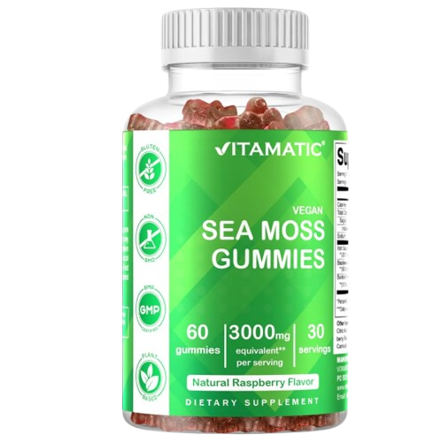 Vitamatic Vegan Sea Moss Gummies – Natural Raspberry, 3,000 mg – 60 Gummies