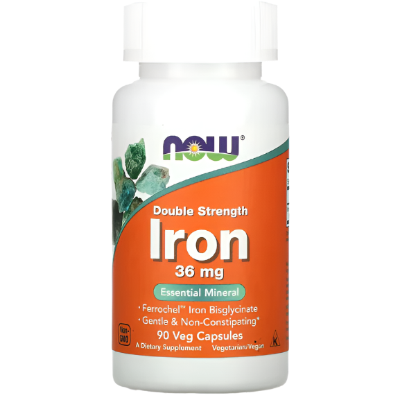 NOW Foods, Iron, Double Strength, 36 mg, 90 Veg Capsules | The Supplement Lab Lebanon