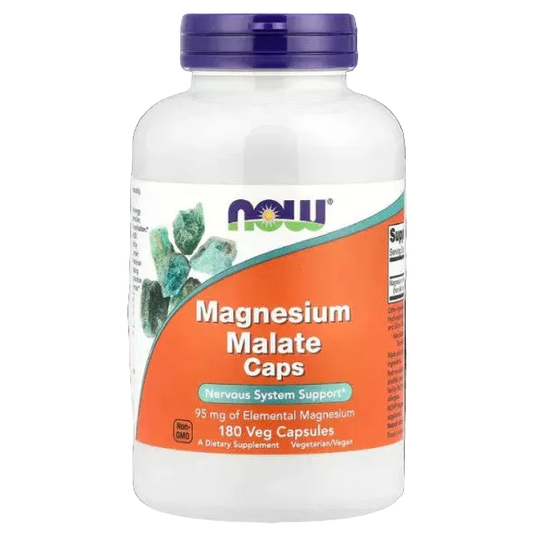 NOW Foods Magnesium Malate Caps – 95 mg, 180 Veg Capsules | Energy Production, Muscle Function & Nervous System Support