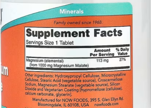 NOW Foods Magnesium Malate 1000 mg 180 Tablets
