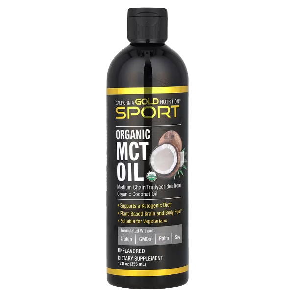 California Gold Nutrition SPORT Organic MCT Oil – 12 fl oz (355 ml) | Unflavored Keto-Friendly