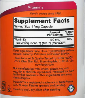 NOW Foods, MK-7 Vitamin K-2, 100 mcg, 60 Veg Capsules