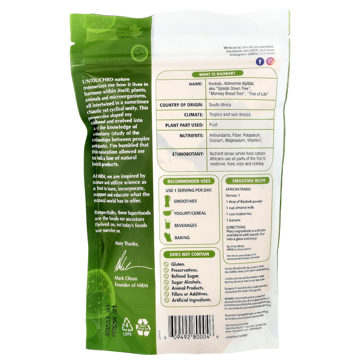 Supplement facts panel