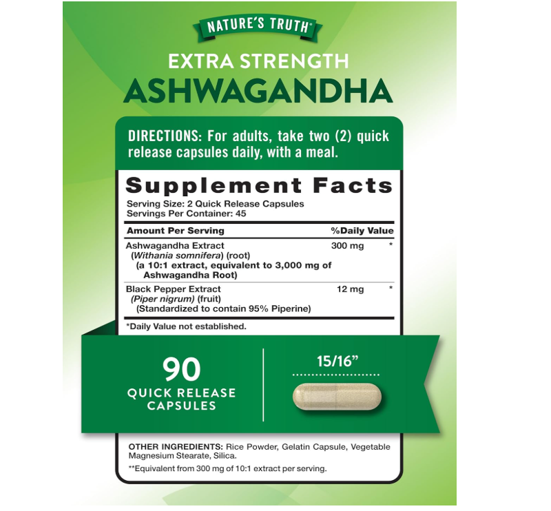 Nature’s Truth Ashwagandha Extra Strength with Black Pepper 90 Capsules