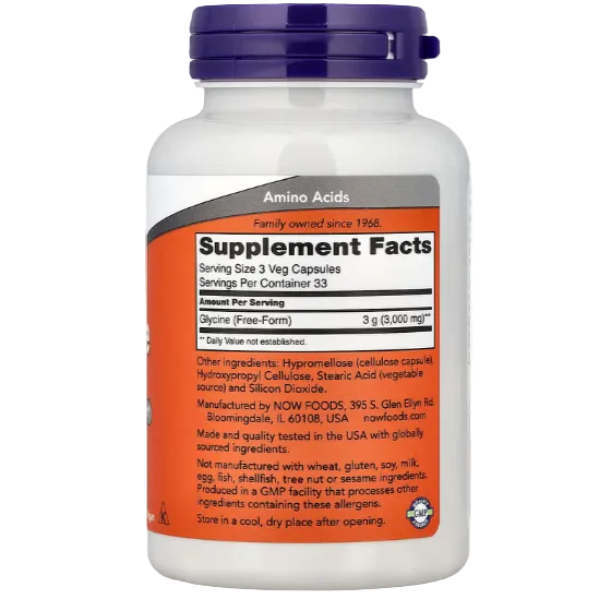 NOW Foods Glycine 1000mg (100 Veg Capsules)