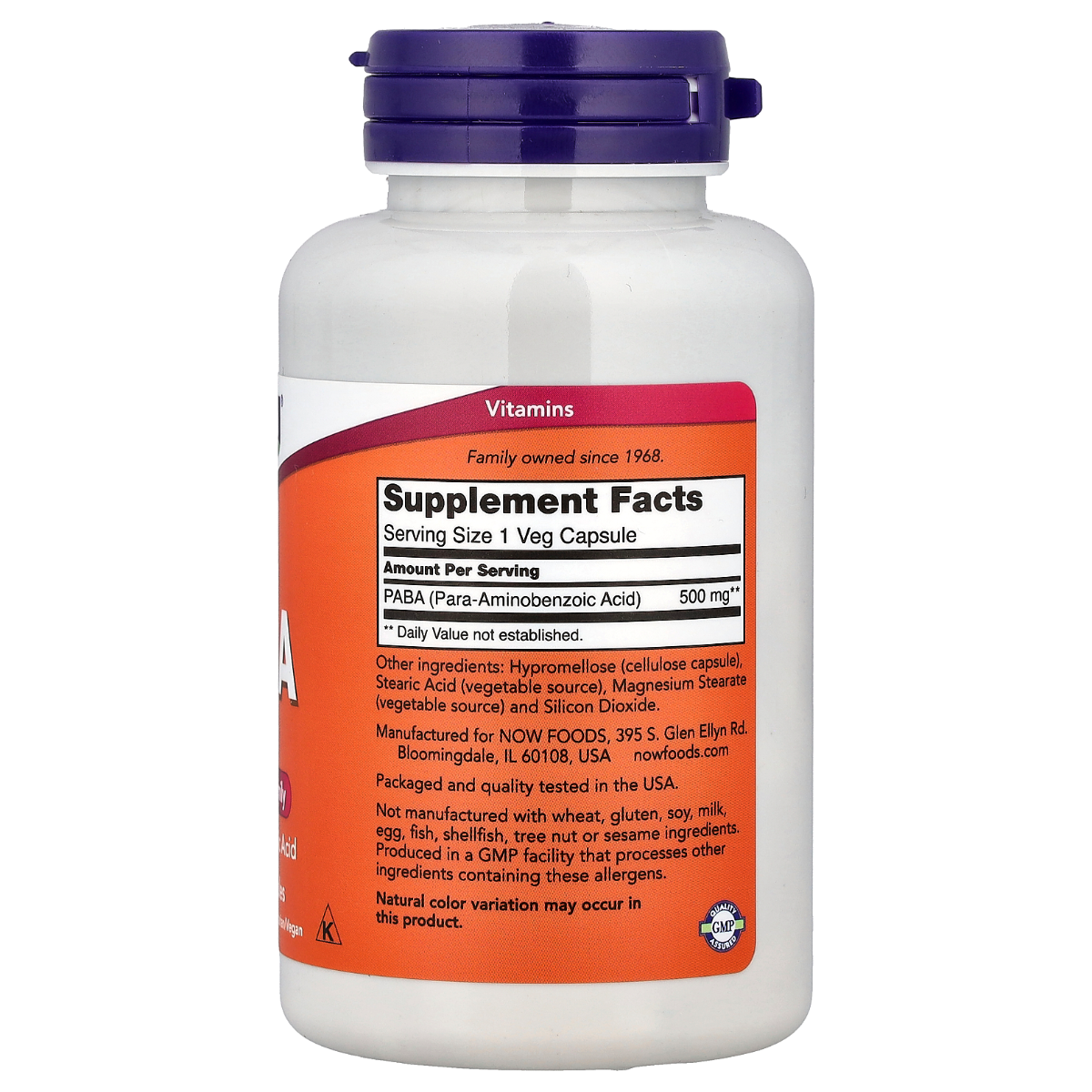 NOW Foods PABA 500mg (100 Veg Capsules) – photo 2
