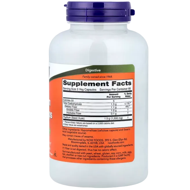 NOW Foods Psyllium Husk Caps 200 Veg Capsules