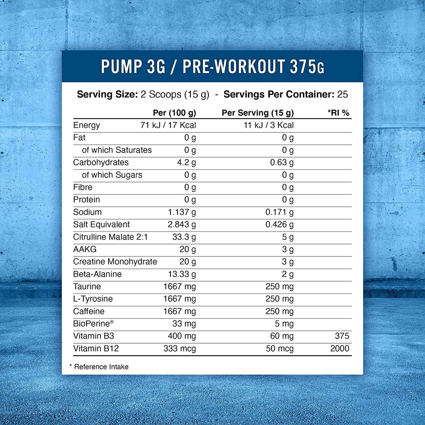Applied Nutrition Pump 3G Pre Workout 375g (with Caffeine) - 30 Servings