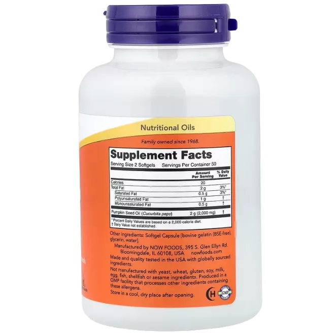 NOW Foods Pumpkin Seed Oil – 1,000 mg, 100 Softgels | Prostate, Heart & Immune Support