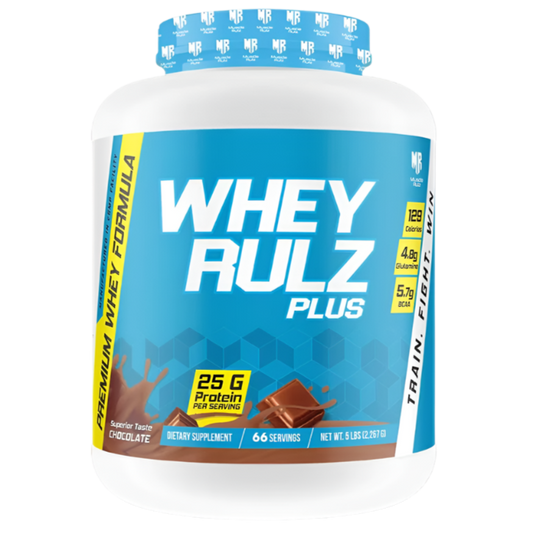 MuscleRulz Whey Rulz Plus, 25g Protein, 4.8g Glutamine, 5.9g BCAA, 132 Calories - 66 Servings
