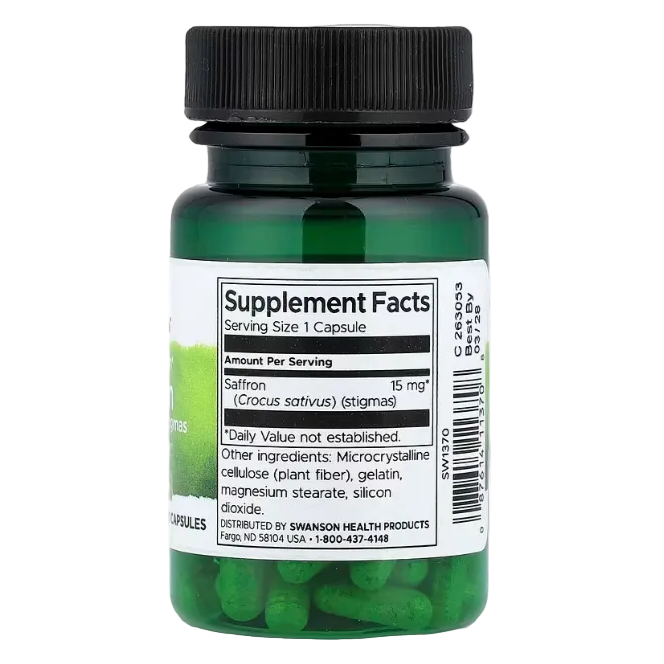 Swanson Full Spectrum® Saffron – 15 mg, 60 Capsules | Mood Support, Emotional Balance & Daily Wellness