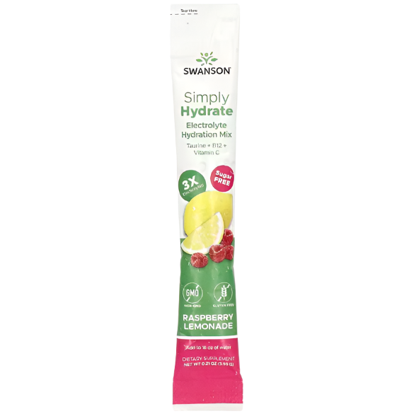 Swanson Simply Hydrate Electrolyte Mix – Raspberry Lemonade | 30 Stick Packs