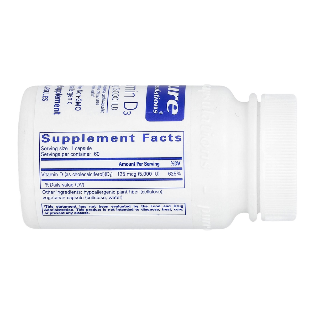 Pure Encapsulations Vitamin D – 5,000IU, 60 Capsules supplement facts