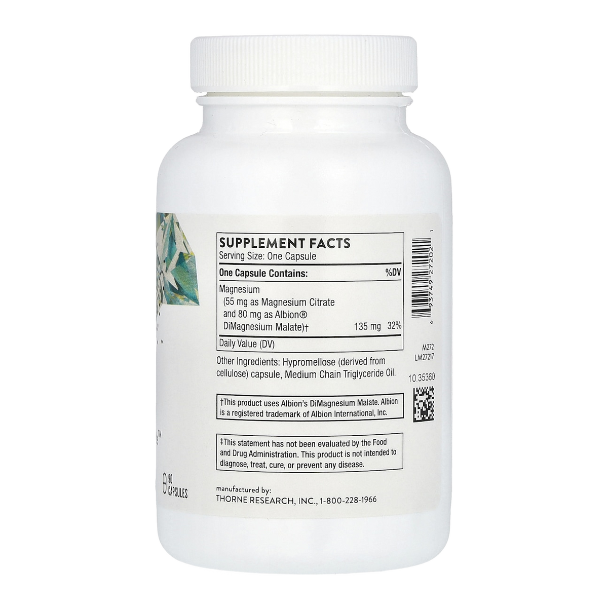 Thorne Magnesium CitraMate – 90 Capsules supplement facts