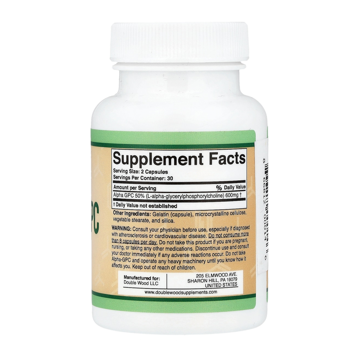 Double Wood Supplements Alpha GPC – 300mg, 60 Capsules supplement facts
