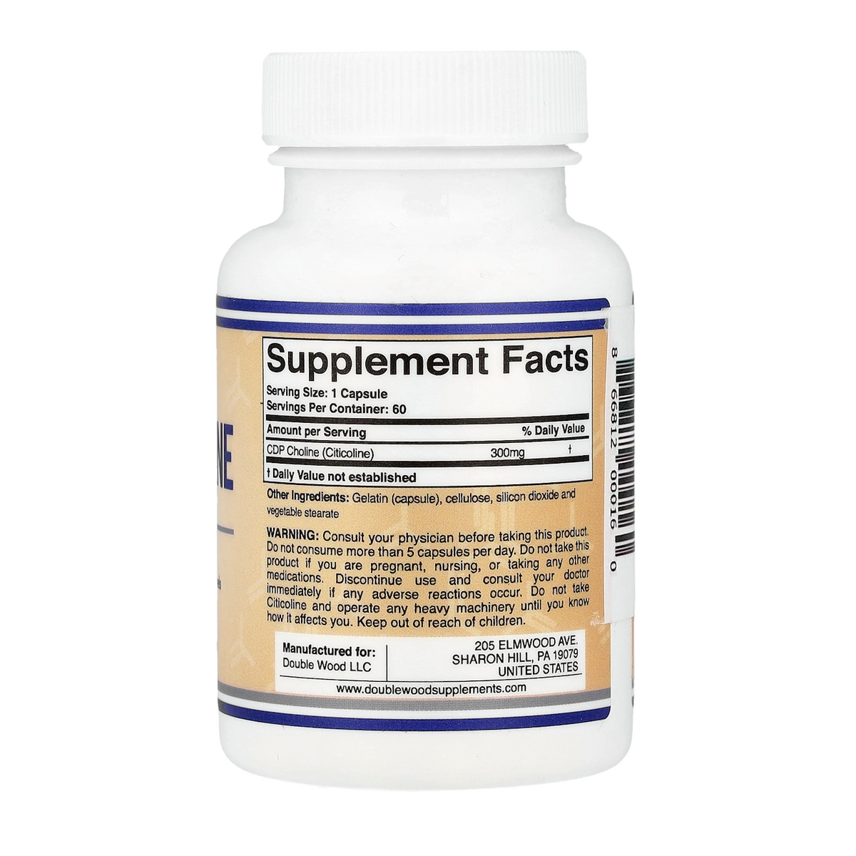 Double Wood Supplements CDP Choline – 300mg, 60 Capsules supplement facts