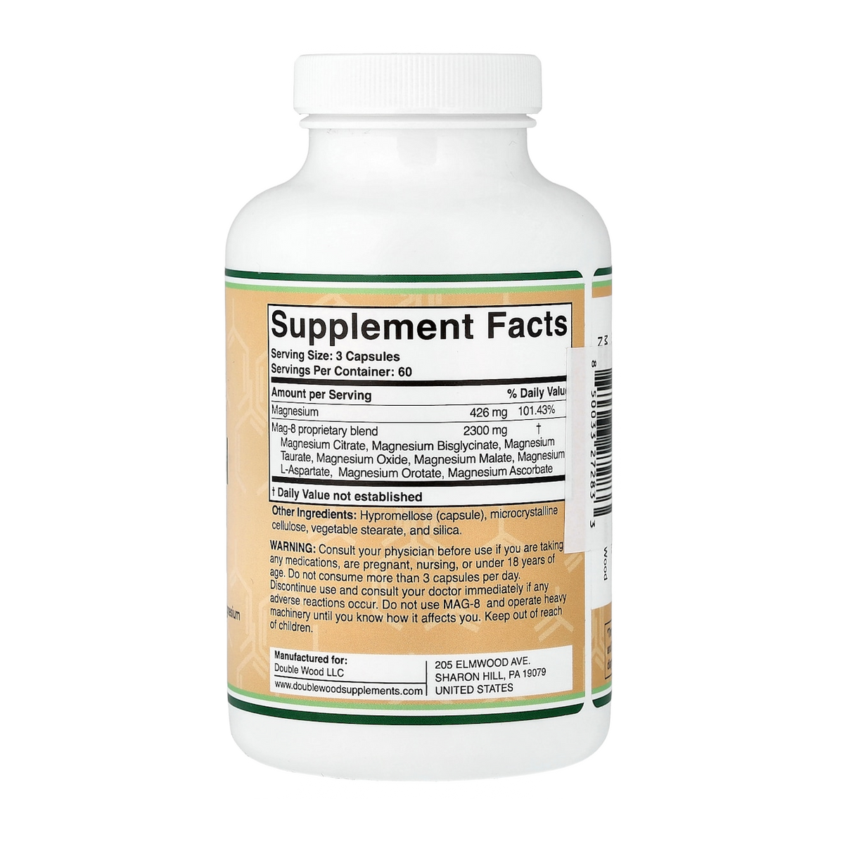 Double Wood Supplements Magnesium Complex – 2300mg, 180 Capsules supplement facts