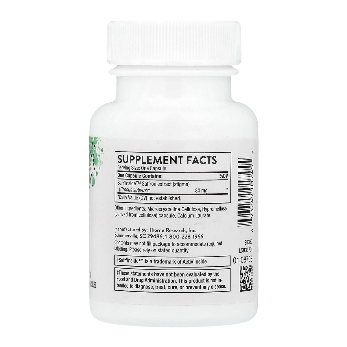 Thorne Saffron – 30mg, 30 Capsules supplement facts