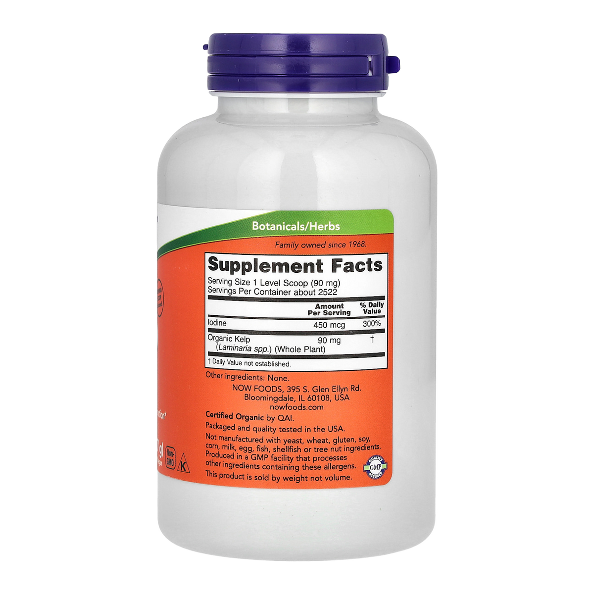 NOW Foods Kelp Powder – 90mg, 2522 Servings supplement facts