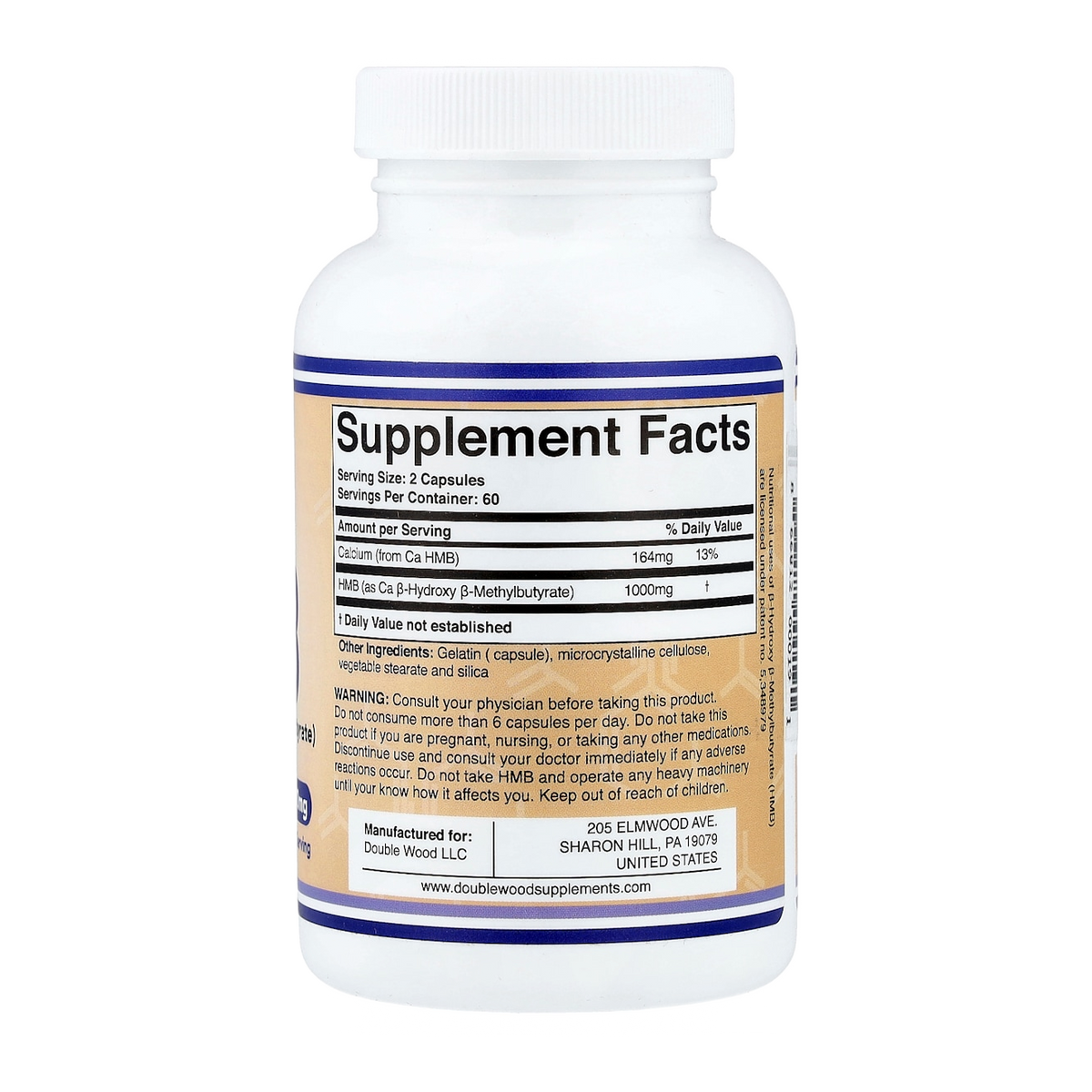 Double Wood Supplements HMB – 1000mg, 120 Capsules supplement facts