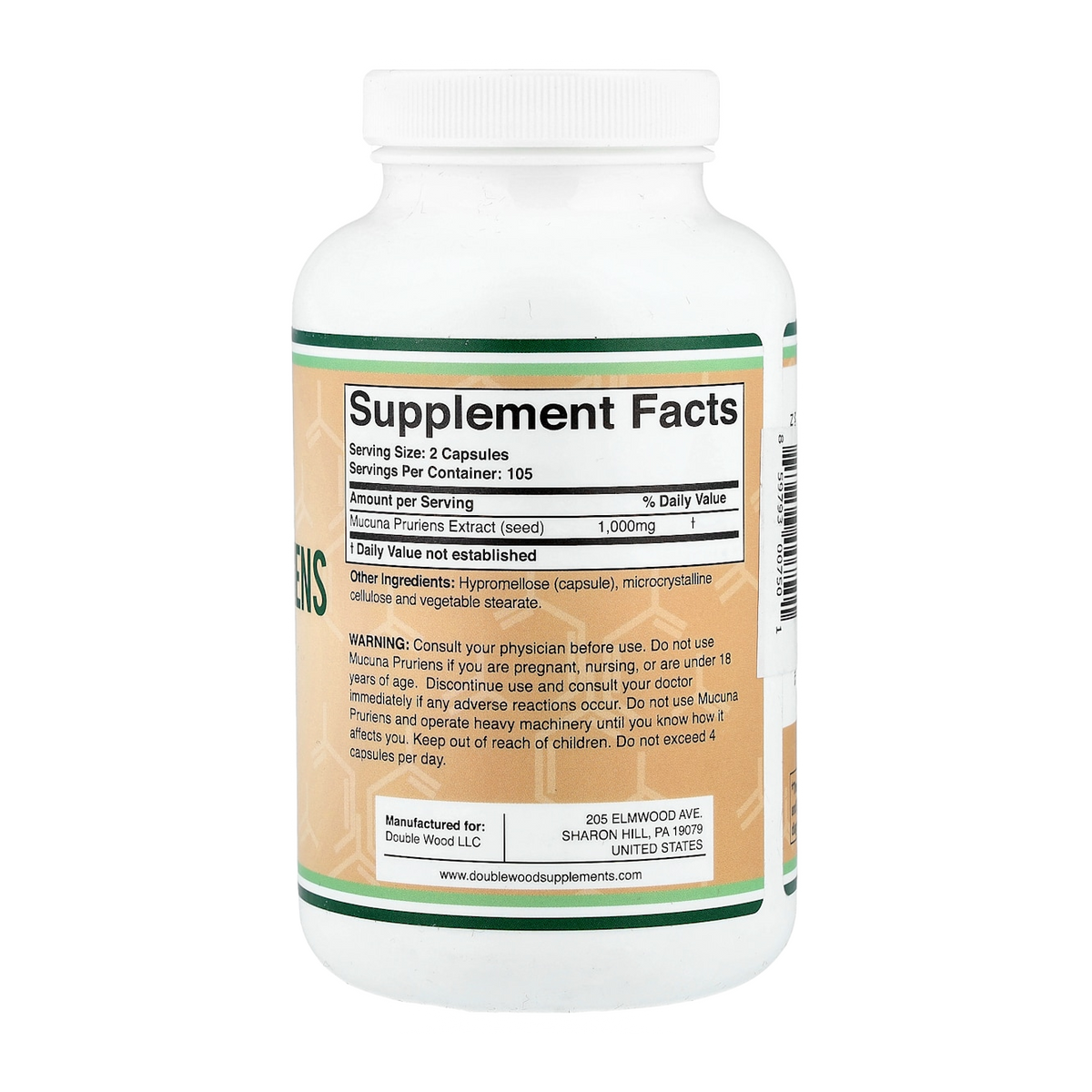 Double Wood Supplements Mucuna Pruriens – 1000mg, 210 Capsules supplement facts