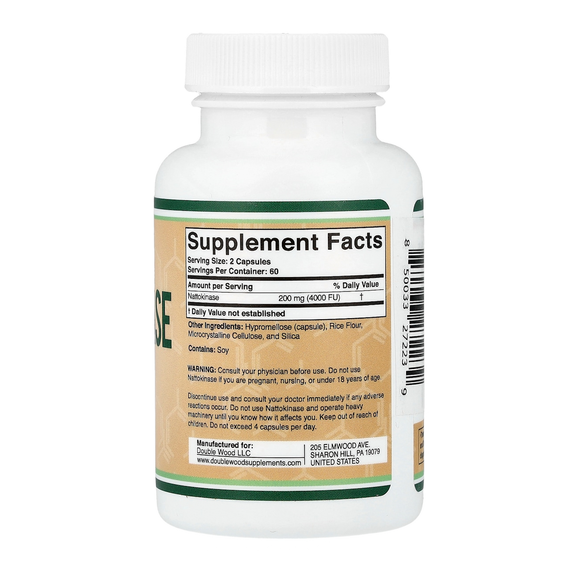 Double Wood Supplements Nattokinase – 4000FU, 120 Capsules supplement facts