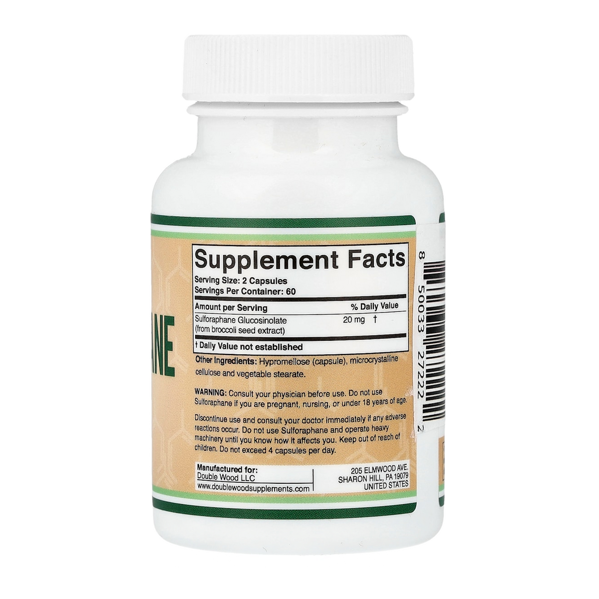 Double Wood Supplements Sulforaphane – 20mg, 120 Capsules supplement facts