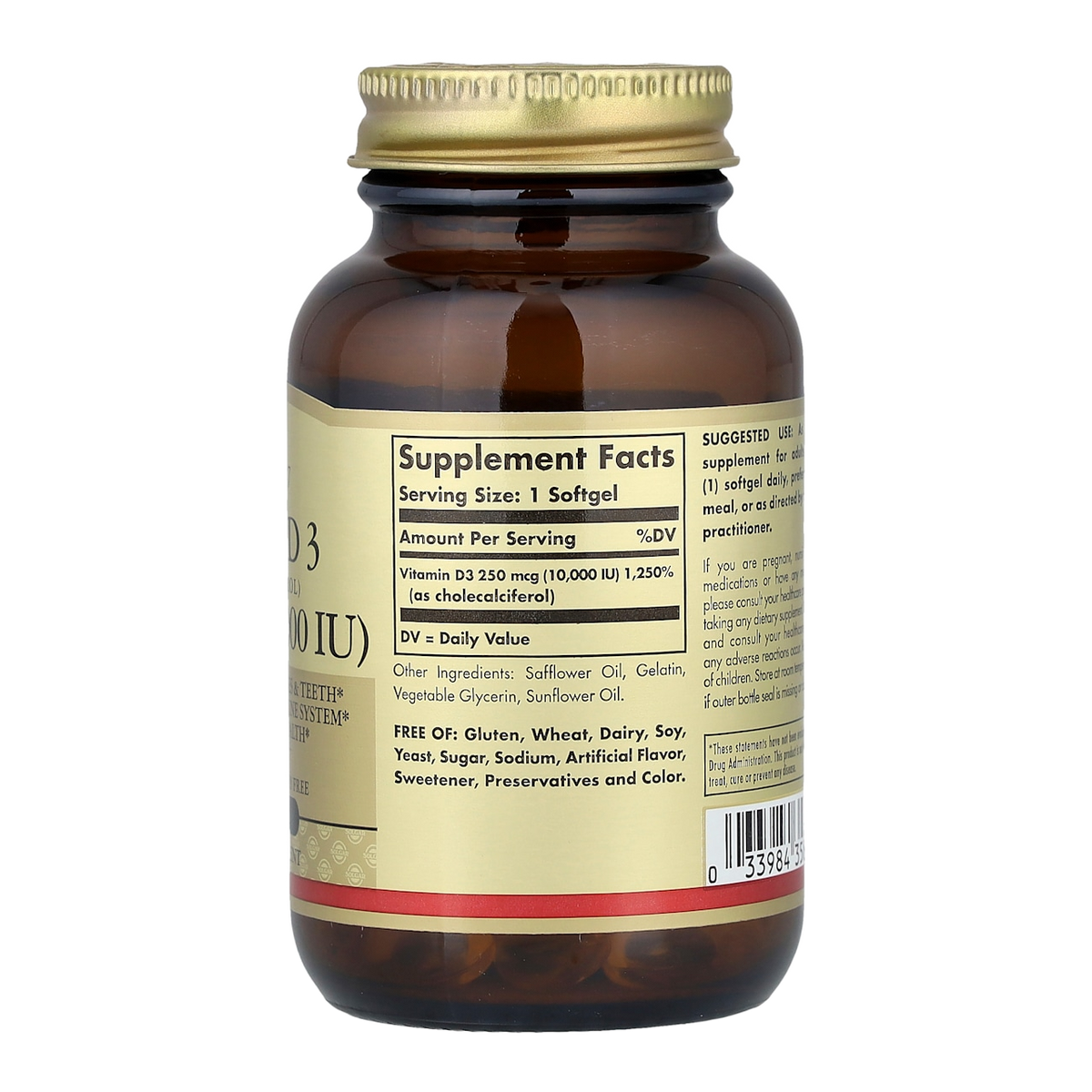 Solgar Vitamin D – 10,000IU, 120 Capsules supplement facts