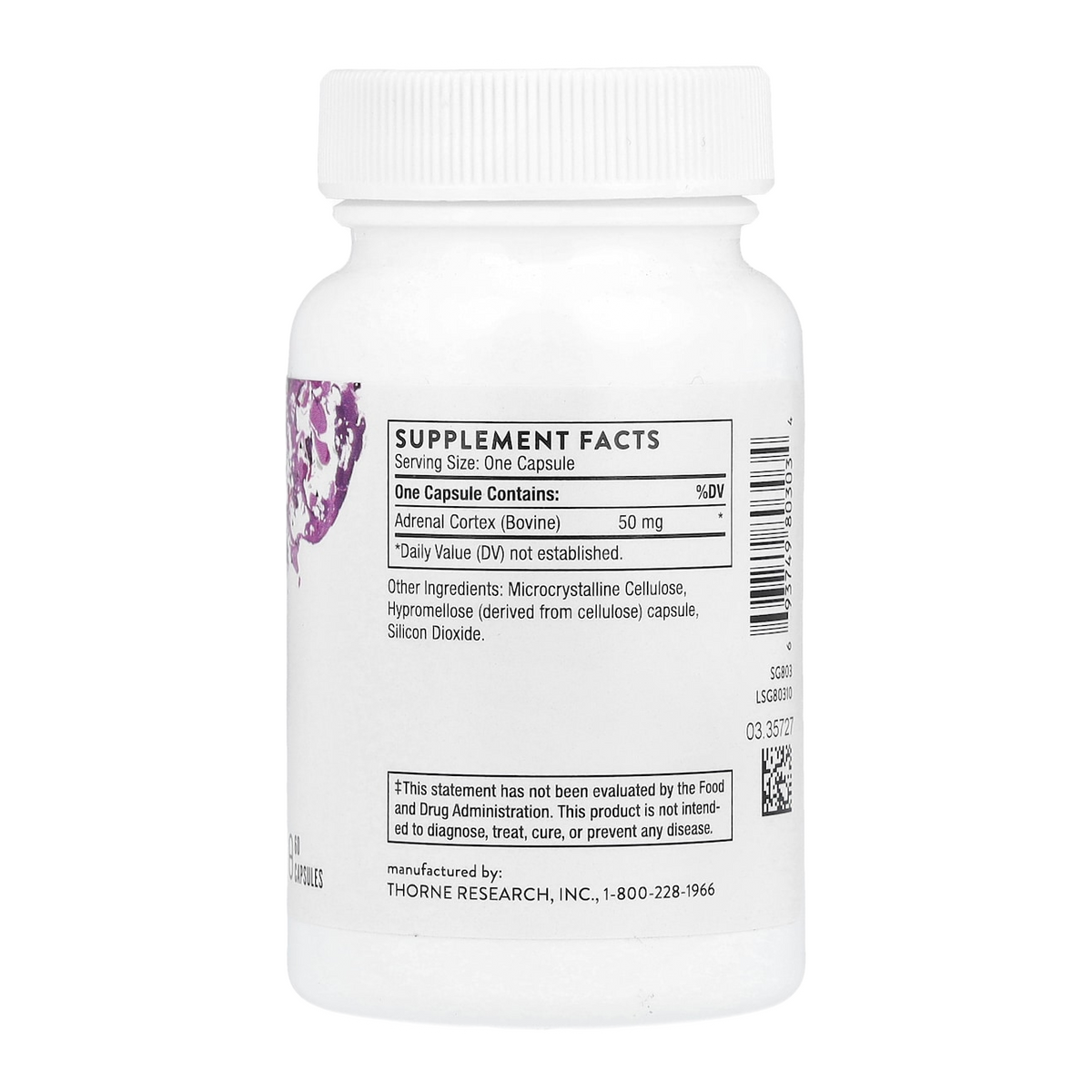 Thorne Adrenal Cortex – 50mg, 60 Capsules supplement facts