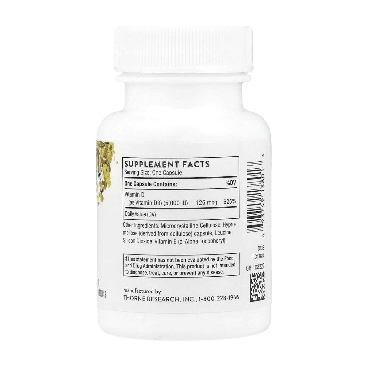 Thorne Vitamin D – 5,000IU, 60 Capsules supplement facts