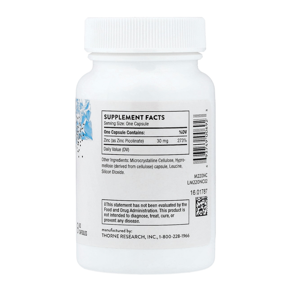 Thorne Zinc Picolinate – 30mg, 60 Capsules supplement facts