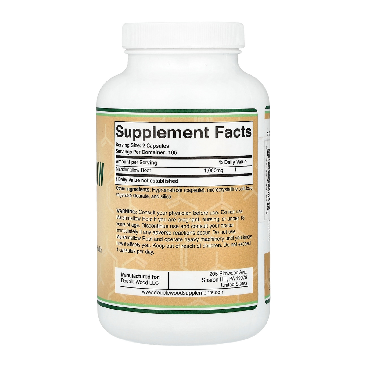 Double Wood Supplements Marshmallow – 1000mg, 210 Capsules supplement facts