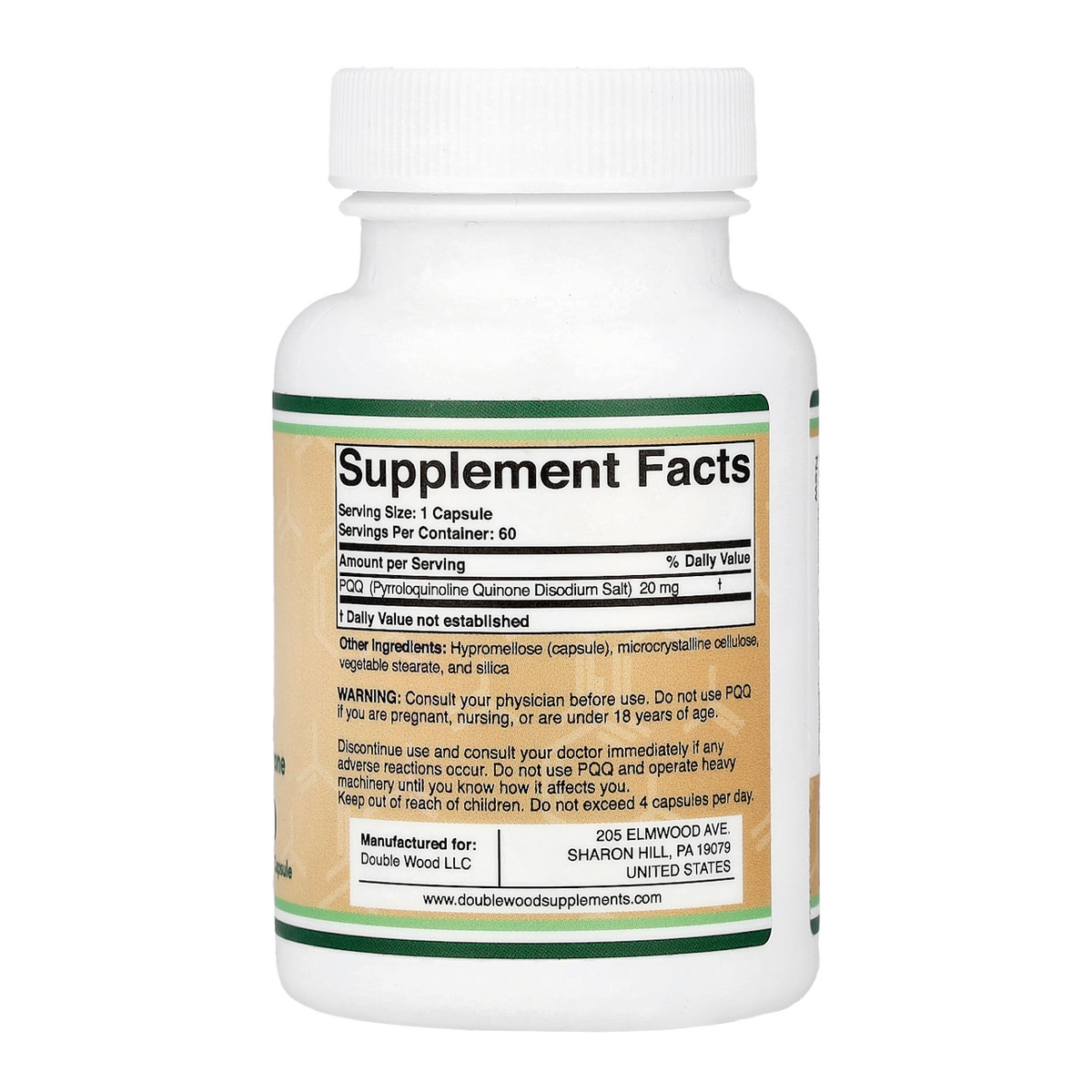 Double Wood Supplements PQQ – 20mg, 60 Capsules supplement facts