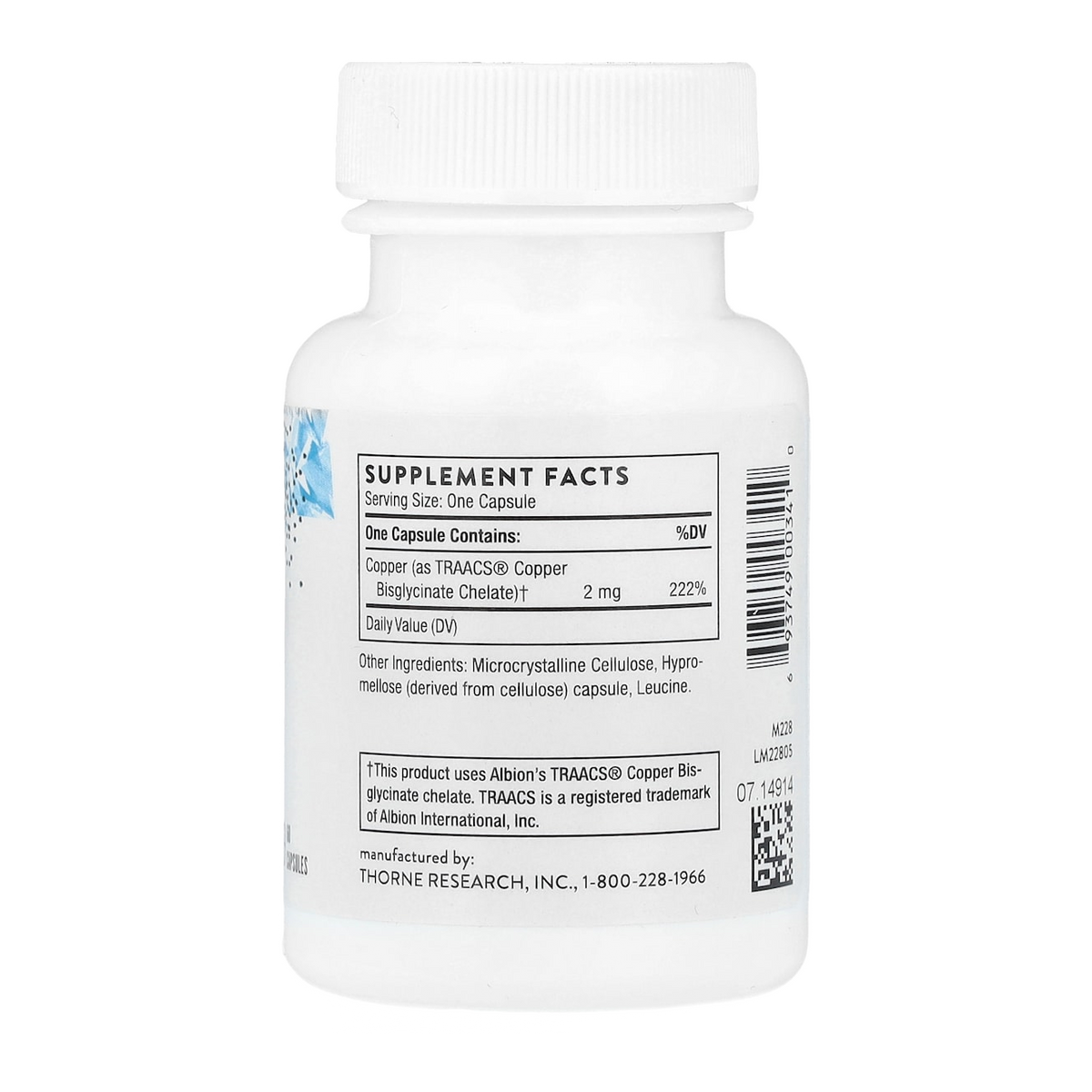 Thorne Copper – 2mg, 60 Capsules supplement facts