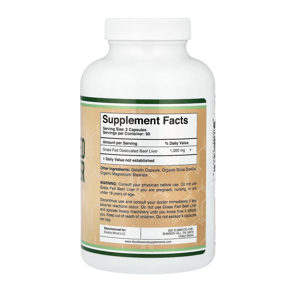 Double Wood Supplements Grass Fed Beef Liver – 180 Capsules supplement facts