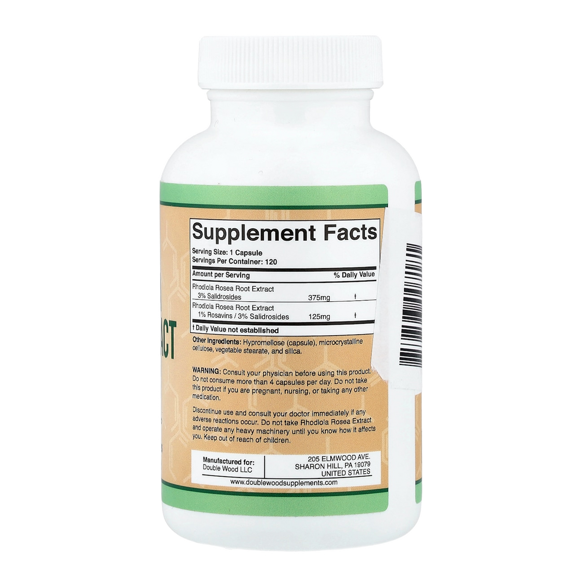 Double Wood Supplements Rhodiola – 500mg, 120 Capsules supplement facts
