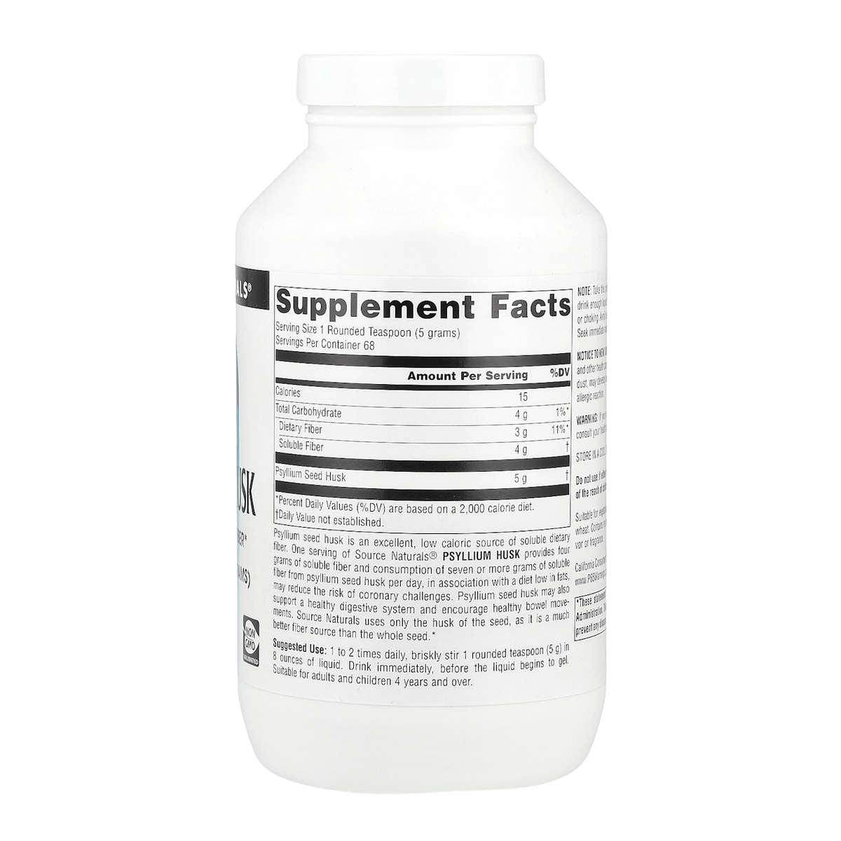 Source Naturals Psyllium Husk Powder – 5000mg, 68 Servings supplement facts