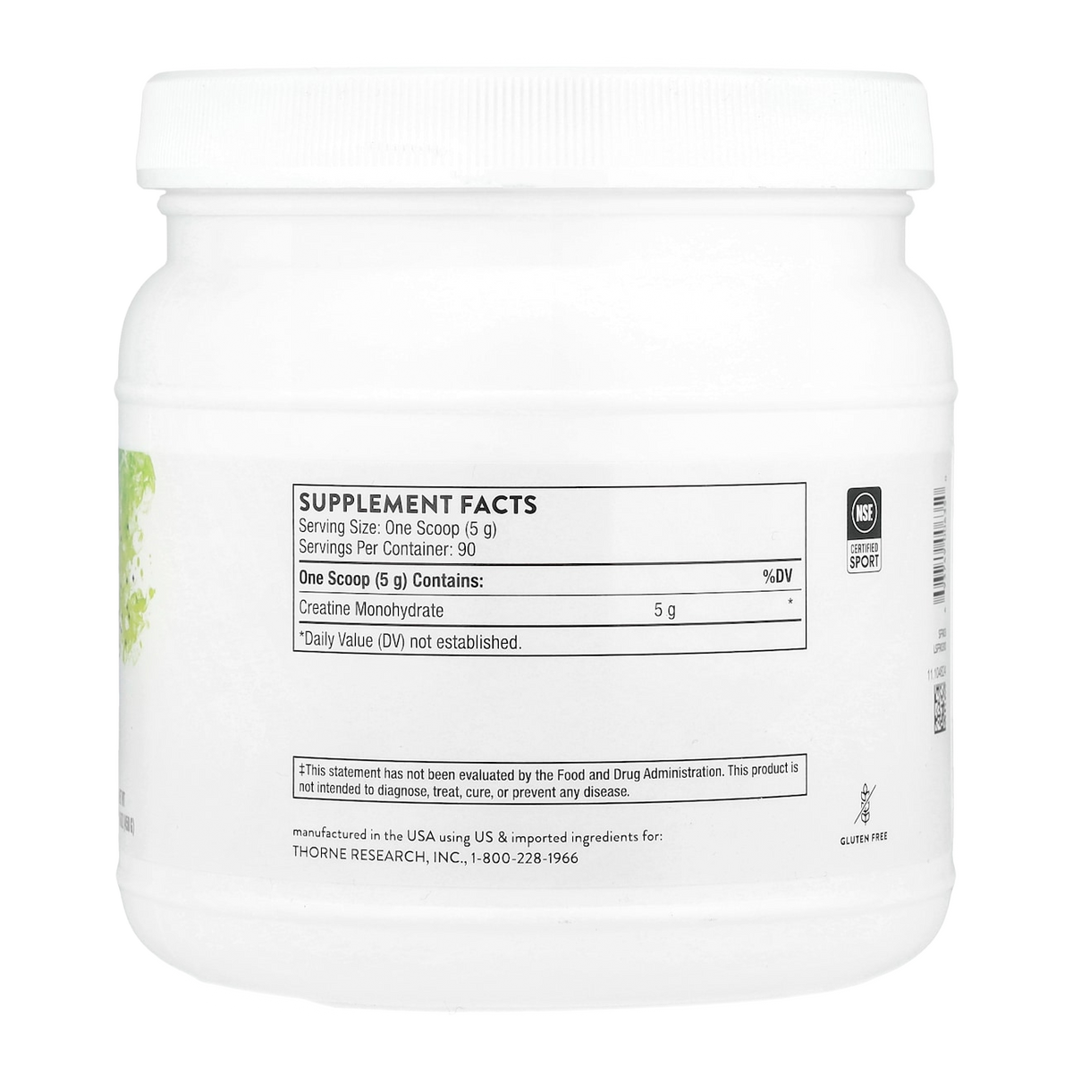 Thorne Creatine Powder – 5000mg, 90 Servings supplement facts