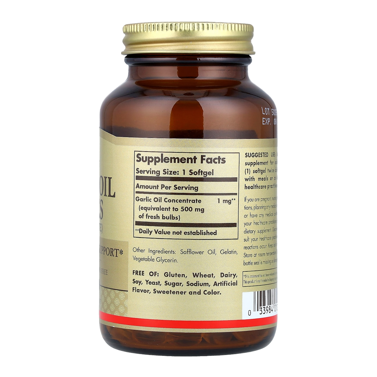 Solgar Garlic Oil – 250 Capsules supplement facts