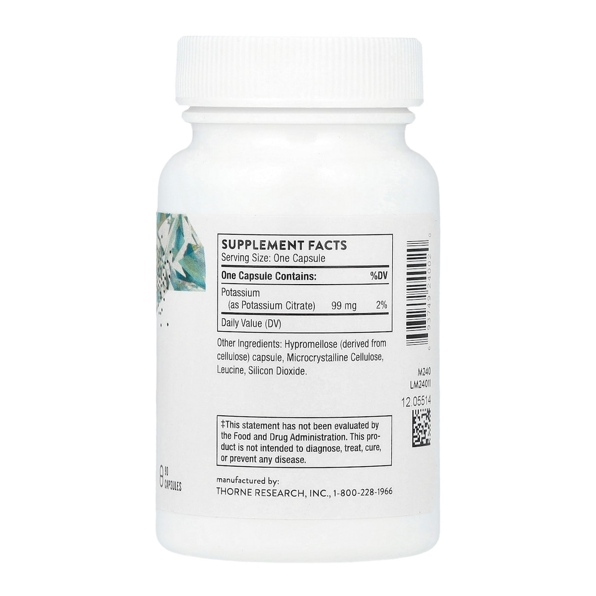 Thorne Potassium Citrate – 99mg, 90 Capsules supplement facts