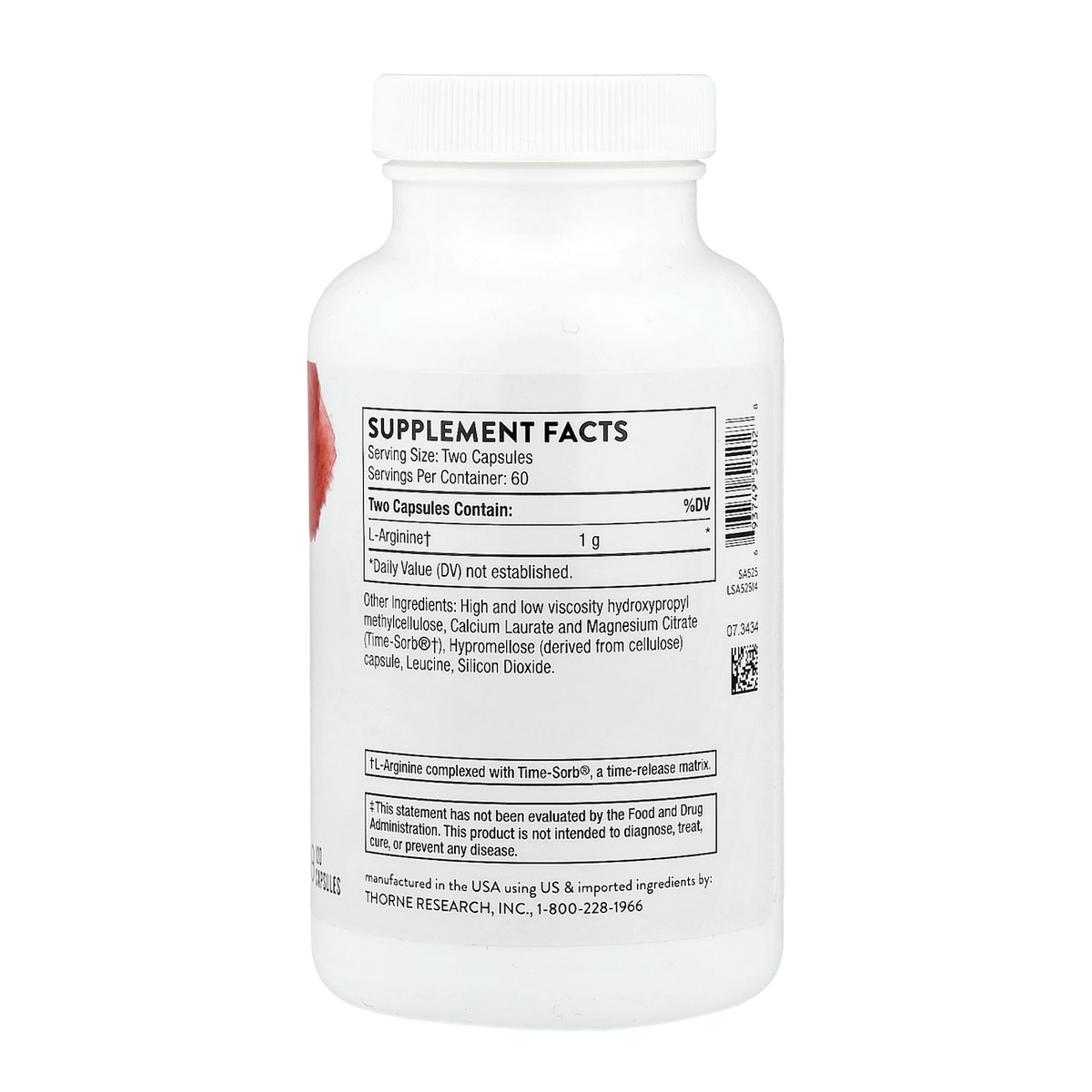 Thorne L-Arginine – 1000mg, 120 Capsules supplement facts