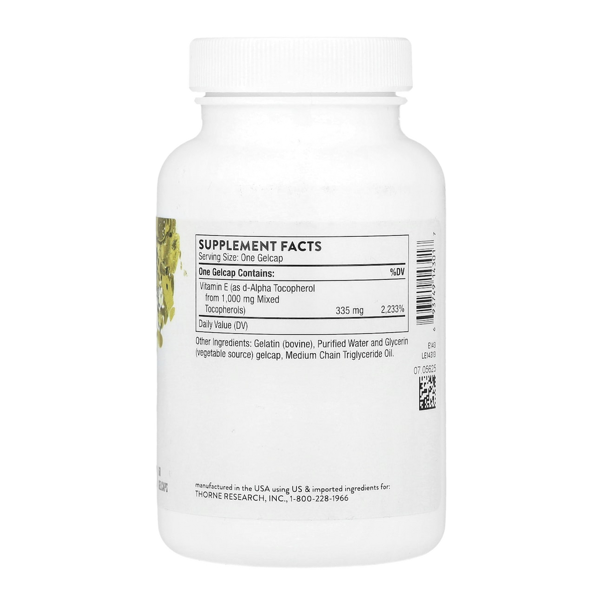 Thorne Vitamin E – 335mg, 60 Capsules supplement facts