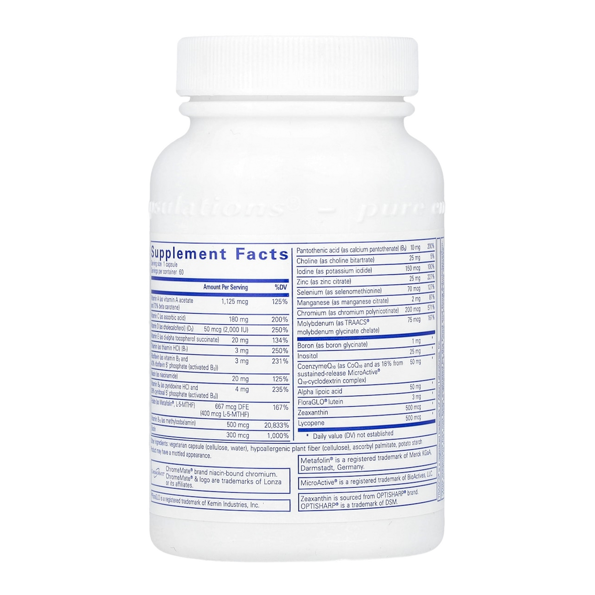Pure Encapsulations Multivitamin – 60 Capsules supplement facts