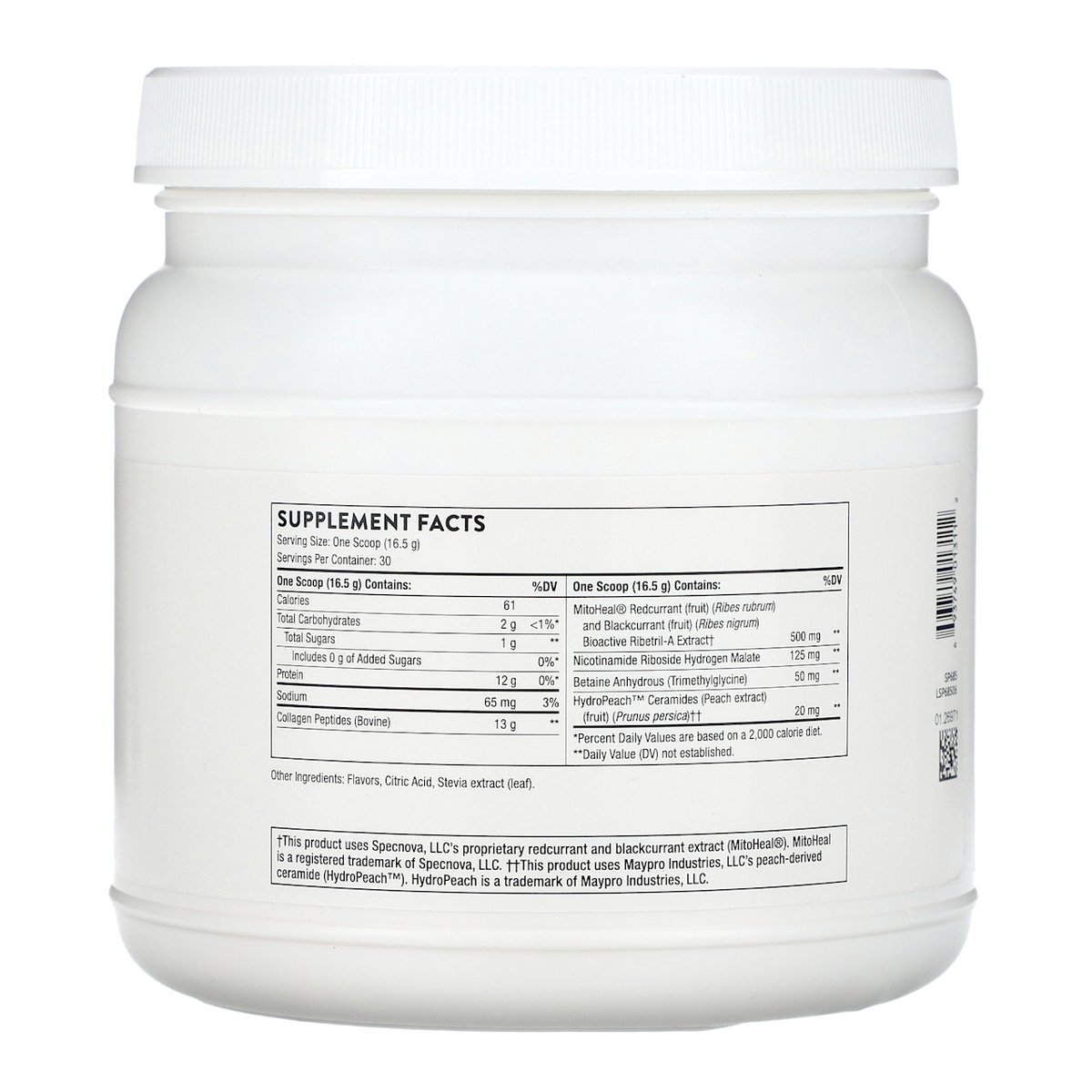 Thorne Collagen Powder – 15g, 30 Servings supplement facts